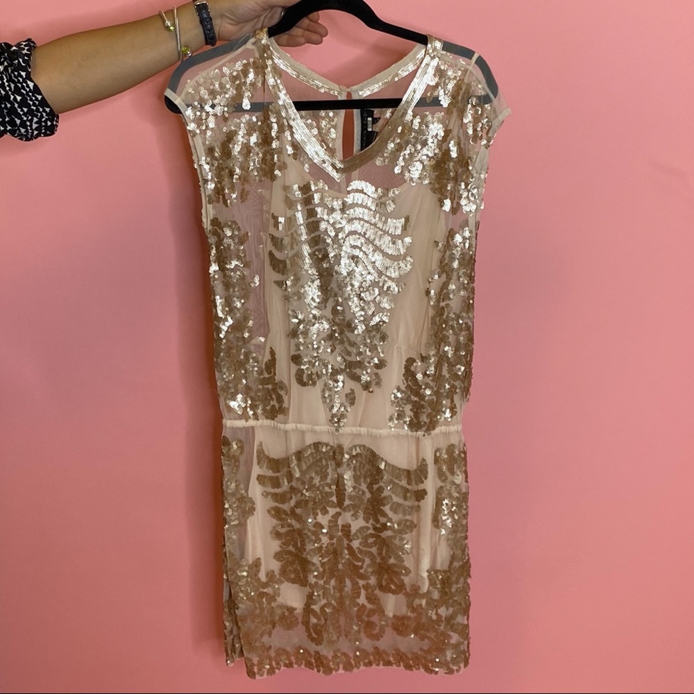 Sachin & Babi Gold sequin and cream dress